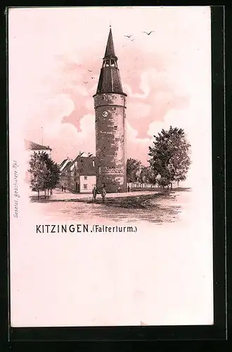 AK Kitzingen, Falterturm mit Passanten