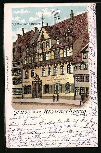 AK Braunschweig, Schiffmumme-Brauerei mit Strassenpartie