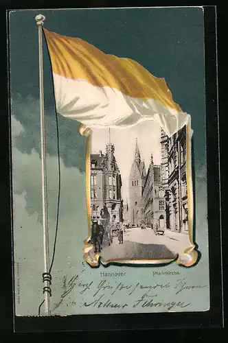 AK Hannover, Marktkirche mit Fahne der preussischen Provinz Hannover