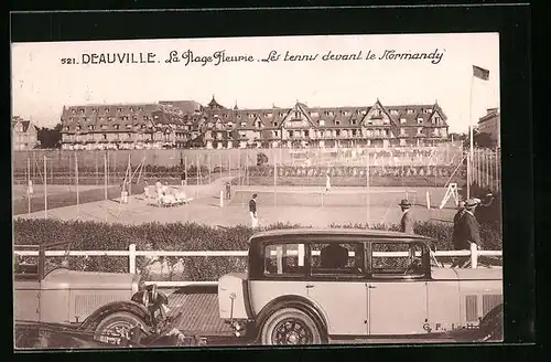 AK Deauville, La Plage Fleurie, Les tennis devant le Normandy