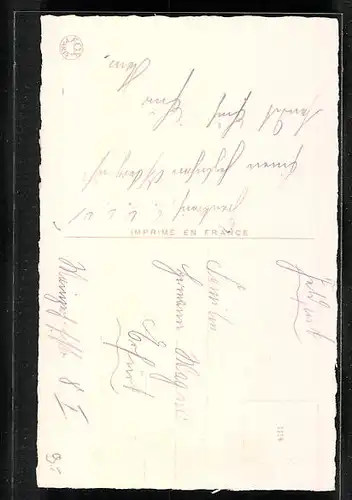 Lithographie Osterküken musiziert mit Grashüpfer