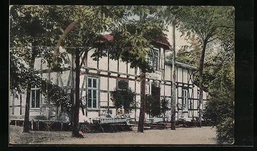AK Neu-Schleffin, Gasthaus Waldschenke mit Terrasse