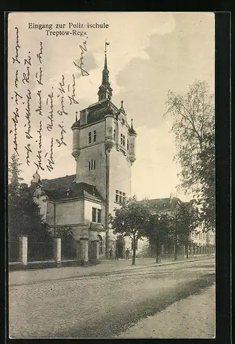 AK Treptow-Rega, Eingang zur Polizeischule, von der Strasse gesehen