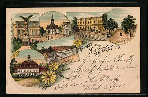 Lithographie Neustadt /Dosse, Bahnhof, Kgl. Brandenb. Landgestüt Lindenau, Spiegelberg