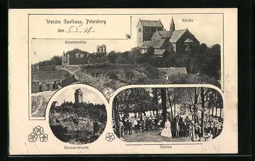 AK Petersberg, Wehdes Gasthaus Garten, Kirche und Klosterruine