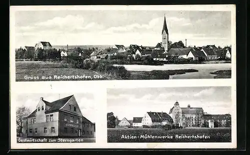 AK Reichertshofen /Obb., Gastwirtschaft zum Sterngarten, Akten-Mühlenwerke Reichertshofen, Teilansicht