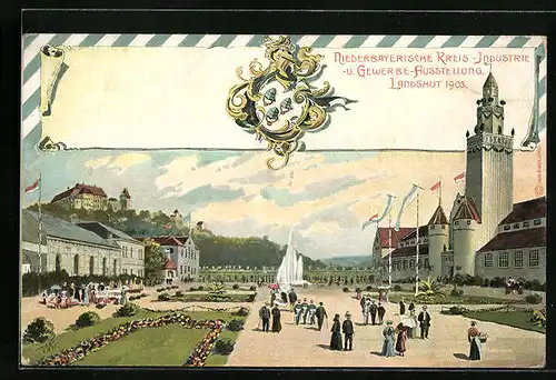 Künstler-AK Landshut, Niederbayerische Kreis-Industrie- u. Gewerbe-Ausstellung 1903, Ausstellungshalle