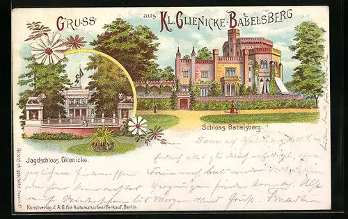 Lithographie Babelsberg, Blick auf das Schloss, Jagdschloss Glienicke