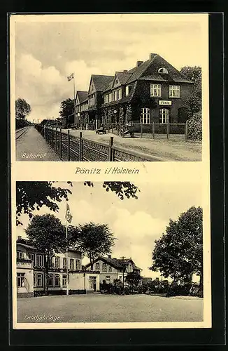 AK Pönitz i. H., Bahnhof und Landjahrlager