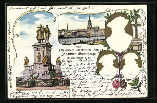 Lithographie Ganzsache PP15D8: Frankfurt a. M., 500 jähriges Geburts-Jubiläum Johannes Gutenbergs 1900
