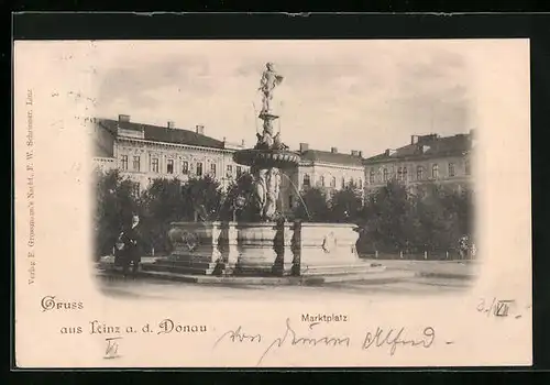 AK Linz a. d. Donau, Brunnen auf dem Marktplatz