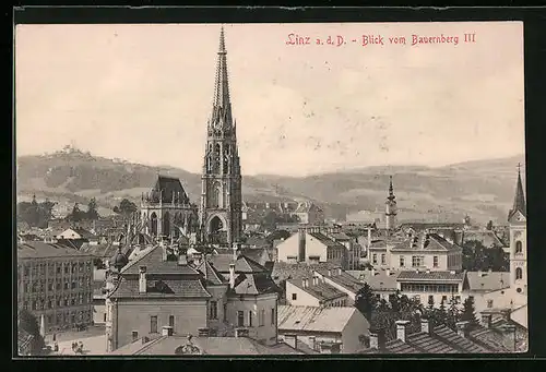 AK Linz a. d. Donau, Blick vom Bauernberg III auf das Münster
