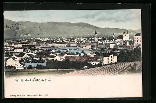 AK Linz a. d. Donau, Blick über die gesamte Stadt