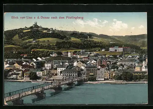 AK Linz a. d. Donau, Stadttotale nach dem Pöstlingberg