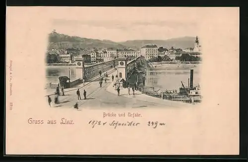 AK Linz a. d. Donau, Blick auf Brücke und Urfahr