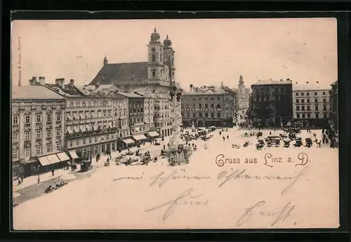 AK Linz a. d. Donau, an der Mariensäule auf dem Marktplatz