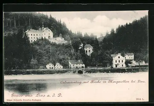 AK Linz a. d. Donau, Calvarienberg mit Kirche in Margarethen