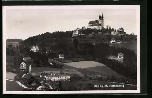 AK Linz a. d. Donau, Blick hinauf zur Wallfahrtskirche auf dem Pöstlingberg