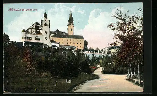 AK Linz a. d. Donau, Parkanlagen auf dem Pöstlingberg, Wallfahrtskirche