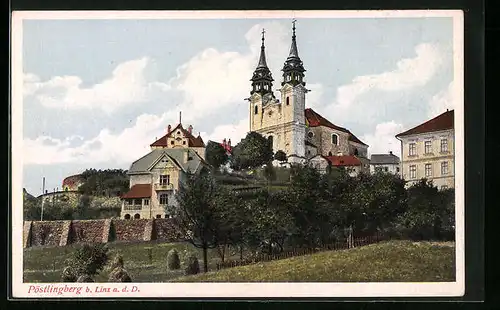 AK Linz a. d. Donau, am Fusse des Pöstlingberg, die Wallfahrtskirche