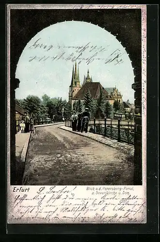 AK Erfurt, Blick a. d. Petersberg - Portal a. Severikirche und Dom