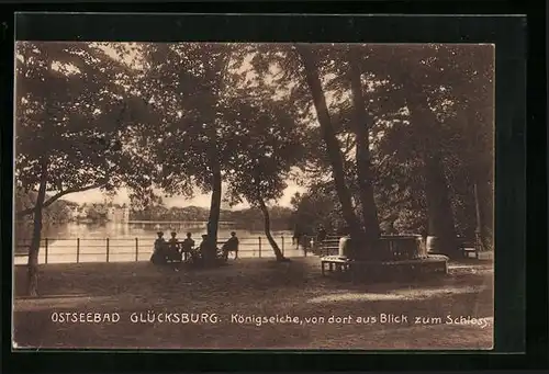 AK Glücksburg, Königseiche mit Blick zum Schloss