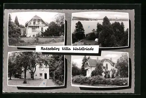 AK Ratzeburg, vor der Villa Waldfriede, Gartenansicht, Ortspanorama