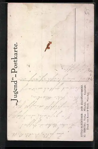 Künstler-AK Soldat auf der Wiese beim schreiben der Feldpost