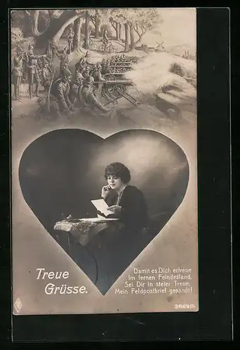 AK Soldaten im Gefecht, Frau sendet Treue Grüsse an ihren Liebsten