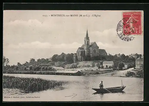 AK Montreuil-sur-Maine, L`Eglise, am Flussufer
