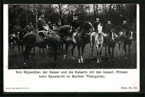 AK Kaiserin Auguste Victoria Königin von Preussen, mit dem kaiser und den Prinzen beim Spazierritt