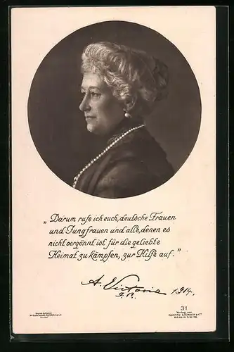 AK Kaiserin Auguste Victoria Königin von Preussen, seitliches Portrait der Monarchin