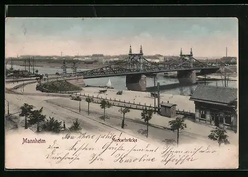 AK Mannheim, Teilansicht mit Neckarbrücke
