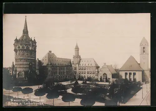 AK Worms / Rhein, Wasserturm, Lutherkirche und Elenorenschule