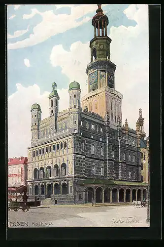 Künstler-AK Posen, am Rathaus