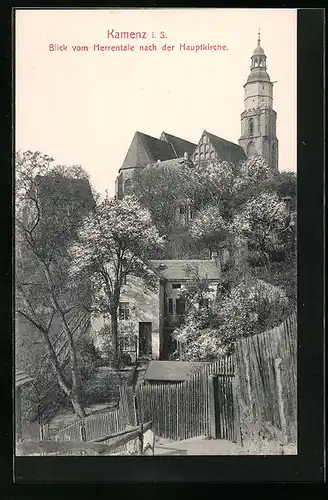 AK Kamenz i. S., Blick vom Herrentale nach der Hauptkirche