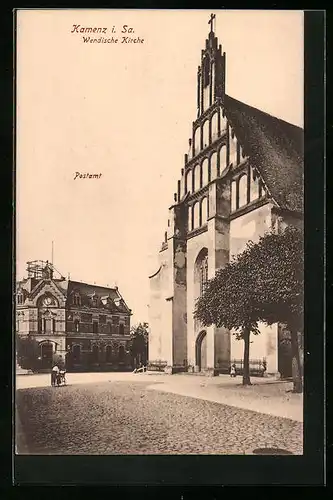 AK Kamenz i. Sa., Wendische Kirche und Postamt