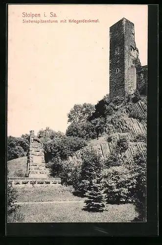AK Stolpen i. Sa., Siebenspitzenturm mit Kriegerdenkmal