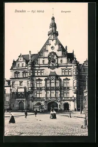 AK Dresden, Kgl. Schloss und Georgentor, Strassenbahn