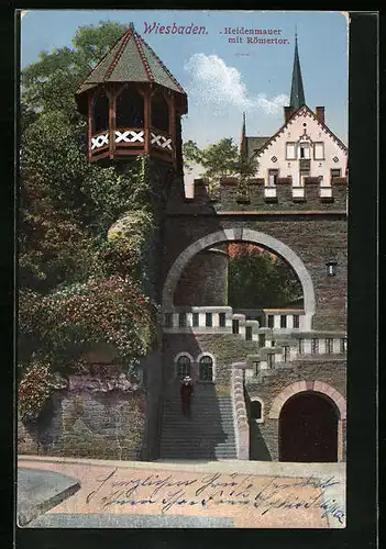 AK Wiesbaden, Heidenmauer mit Römertor