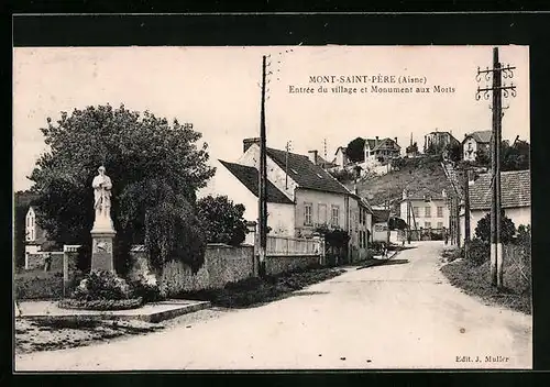 AK Mont-Saint-Père, Entrée du village et Monument aux Morts