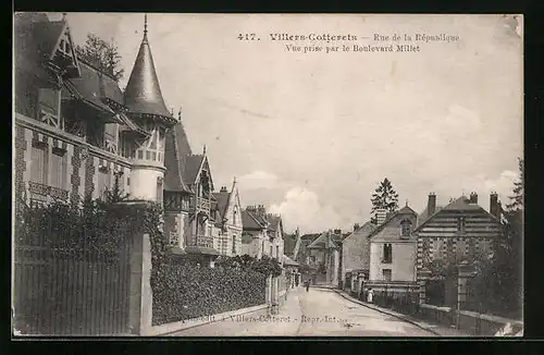 AK Villers-Cotterets, Rue de la République, vue prise par le Boulevard Millet