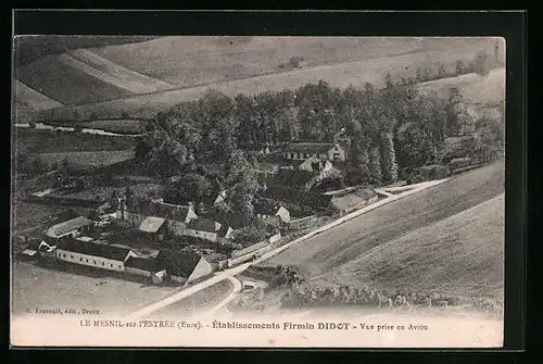 AK Le Mesnil-sur-l'Estrée, Etablissements Firmin Didot, Vue prise en Avion