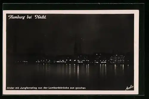 AK Hamburg-Neustadt, Alster mit Jungfernstieg bei Nacht