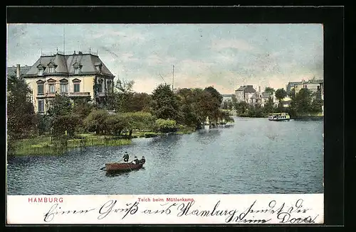 AK Hamburg-Winterhude, Teich beim Mühlenkamp