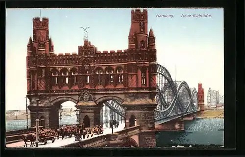 AK Hamburg-Rothenburgsort, Neue Elbbrücke mit Pferdewagen