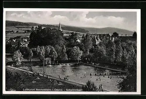 AK Reichelsheim i. Odenw., Schwimmbad mit Stadtblick