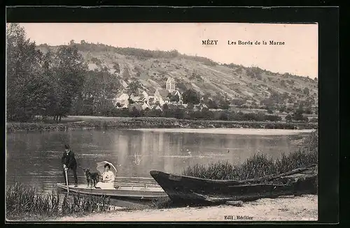 AK Mézy, les Bords de la Marne