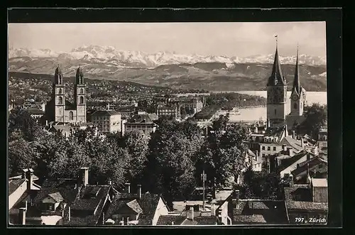AK Zürich, Totale aus der Luft gesehen