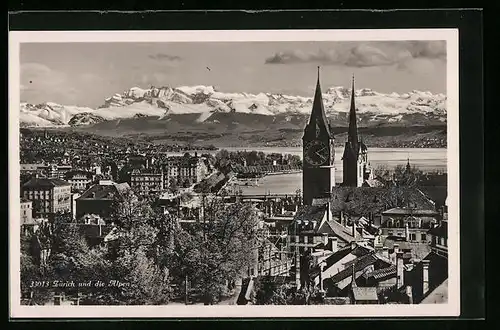 AK Zürich, Gesamtansicht mit Alpenpanorama